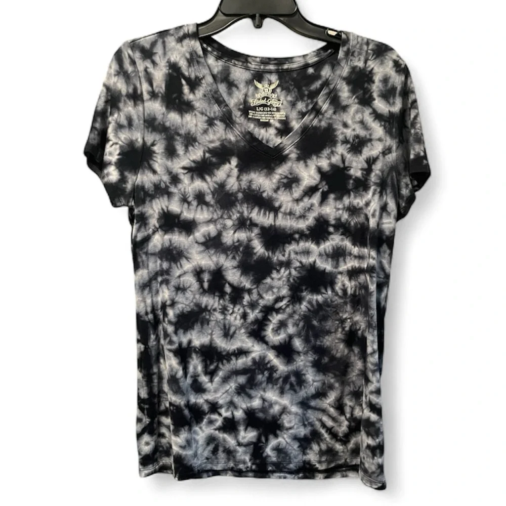 Faded Glory Women’s Black Soot Tie-Dye V-Neck Tee - Picture 1 of 3